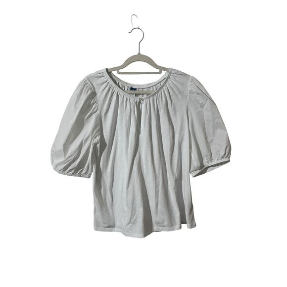 Old Navy Women’s Puff Sleeve Top M White Key Hole Coquette Cottage Flowy NWT - Picture 1 of 9